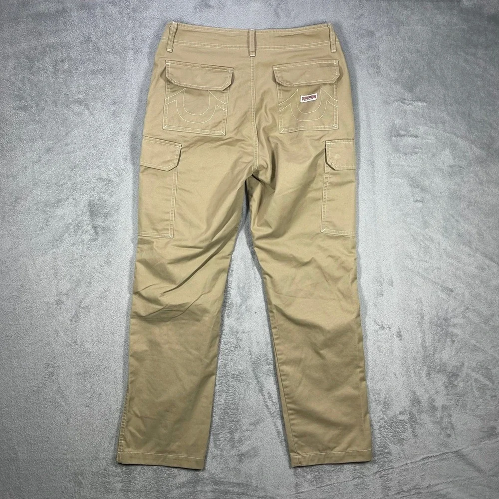 True Religion Cargo Pants Mens 30(31x31)Tan Khaki Contrast Stitching Utilitarian